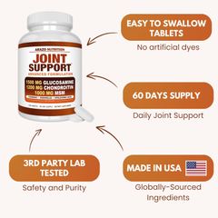 Hàng Mỹ Chính Hãng - Arazo Nutrition Joint Support Advanced Formula 180 Viên | Glucosamine 1500mg, Chondroit, MSM Hỗ Trợ Xương Khớp