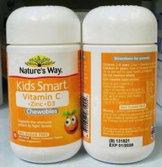 Viên nhai Nature's Way Kids Smart Vitamin C + Zinc + D3 Chewable |75 viên| Hỗ trợ phát triển cho trẻ từ 2 tuổi trở lên [S/P Chuẩn Úc]