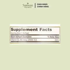 Viên Uống Vitamin D3 Kirkland Signature Extra Strength 50mcg (2000IU) 600 Viên Nang Mềm