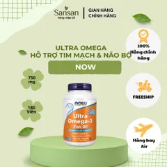NOW Foods Ultra Omega-3 180 Viên Nang Mềm - 500mg EPA & 250mg DHA, Bao Tan Trong Ruột, Hỗ Trợ Tim Mạch & Não Bộ