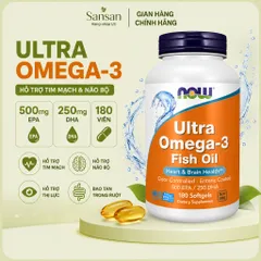NOW Foods Ultra Omega-3 180 Viên Nang Mềm - 500mg EPA & 250mg DHA, Bao Tan Trong Ruột, Hỗ Trợ Tim Mạch & Não Bộ