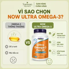 NOW Foods Ultra Omega-3 180 Viên Nang Mềm - 500mg EPA & 250mg DHA, Bao Tan Trong Ruột, Hỗ Trợ Tim Mạch & Não Bộ