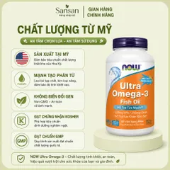 NOW Foods Ultra Omega-3 180 Viên Nang Mềm - 500mg EPA & 250mg DHA, Bao Tan Trong Ruột, Hỗ Trợ Tim Mạch & Não Bộ