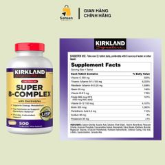 Viên Uống Vitamin B Tổng Hợp Kirkland Signature Super B-Complex With Electrolytes 500 Viên Bổ Sung Vitamin B & Vitamin C