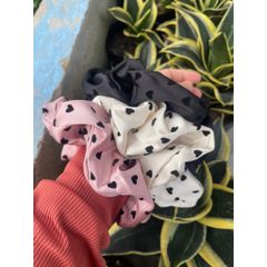 Buộc tóc chấm bi tim lớn vải mịn màu Pastel