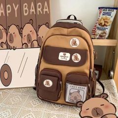 Cặp Balo Capybara có kèm móc khoá capy nâu nhỏ