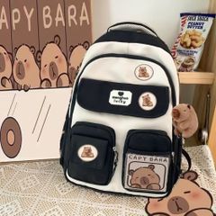 Cặp Balo Capybara có kèm móc khoá capy nâu nhỏ