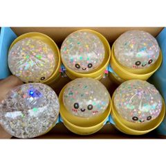 Squishy bóp mềm Bánh bao (Kim tuyến Tim) có trân châu - Có đèn