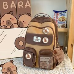 Cặp Balo Capybara có kèm móc khoá capy nâu nhỏ