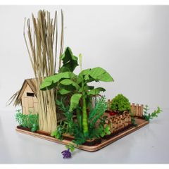 Mô hình nhà mái lá Miền Tây có bộ ấm trà