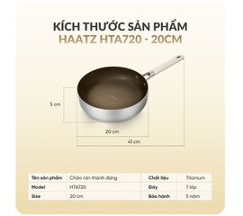 Chảo inox316 Titanium Aura Haatz HTA720 Thành Đứng Size 20cm Chống Dính, Bền Bỉ, Dùng Mọi Loại Bếp - Hàng Chính Hãng