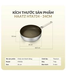 Chảo Titanium Aura Haatz Size 24cm HTA724 - Chảo Chống Dính Cạn Lòng inox 316 Dùng Mọi Loại Bếp - Bảo Hành 5 Năm