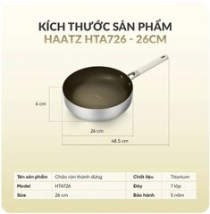 Chảo Titanium Aura Haatz Size 26cm HTA726 - Chảo Chống Dính Sáng Bóng, Dẫn Nhiệt Nhanh Giúp Thực Phẩm Chín Đều - Bảo Hành Chính Hãng 5 Năm