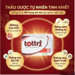 Viên hỗ trợ làm giảm triệuu chứngg trĩ nội, trĩ ngoại Tottri Traphaco (3 vỉ x 10 viên)