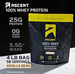 Whey Ascent - Đạm tươi 100% phục hồi cơ, dinh dưỡng thể hình - Bịch 1,9kg 2 vị vanilla và chocolate date 2028 - Chính hãng Mỹ