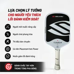 Vợt Pickleball Selkirk OMNI Elongated, lõi tổ ong, bản 16mm, mặt nhám carbon T700 n màu trắng đen