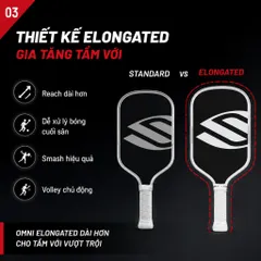 Vợt Pickleball Selkirk OMNI Elongated, lõi tổ ong, bản 16mm, mặt nhám carbon T700 n màu trắng đen
