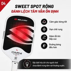 Vợt Pickleball Selkirk OMNI Elongated, lõi tổ ong, bản 16mm, mặt nhám carbon T700 n màu trắng đen