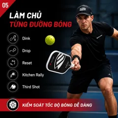 Vợt Pickleball Selkirk OMNI Elongated, lõi tổ ong, bản 16mm, mặt nhám carbon T700 n màu trắng đen