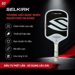 Vợt Pickleball Selkirk OMNI Elongated, lõi tổ ong, bản 16mm, mặt nhám carbon T700 n màu trắng đen