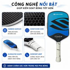 Vợt Pickleball Selkirk OMNI Elongated, lõi tổ ong, bản 16mm, mặt nhám carbon T700, màu xanh đen