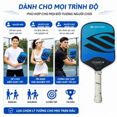 Vợt Pickleball Selkirk OMNI Elongated, lõi tổ ong, bản 16mm, mặt nhám carbon T700, màu xanh đen