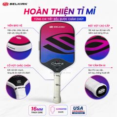 Vợt Pickleball Selkirk OMNI Elongated, lõi tổ ong, bản 16mm, mặt nhám carbon T700, màu hồng tím