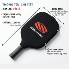 Túi bọc mặt vợt pickleball Selkirk chất vải nỉ, có túi lưới tiện lợi, chống trầy xước mặt vợt