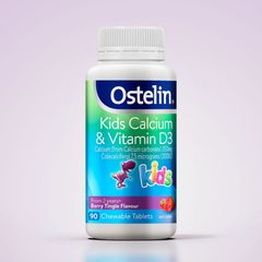 Viên nhai Ostelin Kids Calcium & Vitamin D3 |90 viên| Chewable Tablets - Bổ sung/Duy trì & Phát triển hệ xương/cơ bắp cho trẻ từ 2 - 13 tuổi [SP Chuẩn Úc]