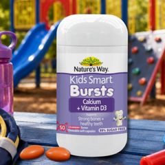 Viên nhai Nature's Way Kids Smart Burst Calcium + Vitamin D3 |50 viên| Hỗ trợ xương/răng/cơ bắp cho trẻ từ 6 tháng tuổi trở lên [S/P Chuẩn Úc]