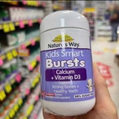 Viên nhai Nature's Way Kids Smart Burst Calcium + Vitamin D3 |50 viên| Hỗ trợ xương/răng/cơ bắp cho trẻ từ 6 tháng tuổi trở lên [S/P Chuẩn Úc]