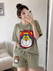 Bộ thun cotton doremon đáng yêu cute cho nữ, đồ bộ nữ, đồ bộ bé gái 45-60kg