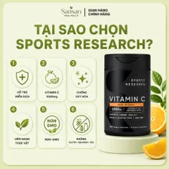 Sports Research Vitamin C 1000mg 180 Viên Nang Chay | Hỗ Trợ Chống Oxy Hóa & Tăng Cường Sức Đề Kháng | Non-GMO