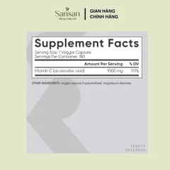Sports Research Vitamin C 1000mg 180 Viên Nang Chay | Hỗ Trợ Chống Oxy Hóa & Tăng Cường Sức Đề Kháng | Non-GMO