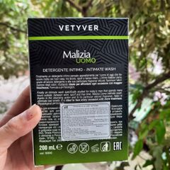 Dung dịch vệ sinh nam Malizia Vetyver Uomo Italia hương hoa cỏ, kháng khuẩn làm sạch Italia 200ml