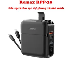 Sạc dự phòng Re Max RPP 20- Cốc sạc kiêm Pin dự phòng 15000 mAh hỗ trợ sạc nhanh PD 3.0 và QC 3.0 F