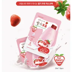 Hộp 10 miếng mặt nạ sữa dâu tái tạo phục hồi làn da hư tổn Kwailnara Strawberry Milk Mask Hàn Quốc 20gr