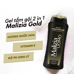 Dầu Gội Sữa Tắm Malizia Uomo hương thơm thể thao cho nam 2in1 Italy 250ml