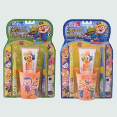 Bộ 4 bàn chải đánh răng + kem đánh răng + cốc Pororo Hàn Quốc