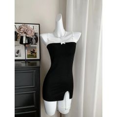 Váy Ngủ Sexy Ôm Body Tôn Dáng Phối Ren Choker Đùi Siêu Xinh Quyến Rũ Đầm 2 Dây Mặc Nhà Sang Xịn Gợi Cảm - N163 Đen
