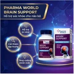 Viên uống bổ não, hỗ trợ cải thiện suy giảm trí nhớ Brain Support Pharma World (60 viên)