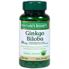 Viên uống hỗ trợ tăng cường tuần hoàn não Ginkgo Biloba 60mg Nature's Bounty (60 viên)