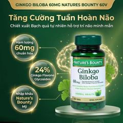 Viên uống hỗ trợ tăng cường tuần hoàn não Ginkgo Biloba 60mg Nature's Bounty (60 viên)