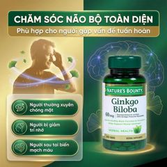 Viên uống hỗ trợ tăng cường tuần hoàn não Ginkgo Biloba 60mg Nature's Bounty (60 viên)