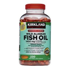 Fish Oil Alaskan Kirkland - Dầu cá hồi tinh khiết từ vùng tự nhiên alaska, hỗ trợ chức năng não giúp sáng mắt, 230 viên chính hãng Kirkland Mỹ