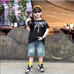 [ Thanh lý] Bộ quần áo bé trai cotton 4 chiều form rộng, quần jean rách phong cách Hàn
