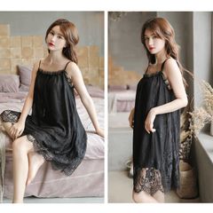 Váy ngủ 2 dây babydoll 2 dây 2 lớp dập hoa nổi mát