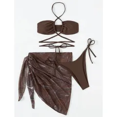 Set Bikini combo 3 món đồ bơi đi biển khoen ngực kèm quây rút sang chảnh