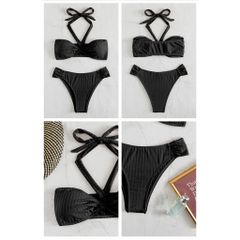 Bikini đồ bơi nữ 2 mảnh dây đeo cổ Bassi tam giác quần lọt khe
