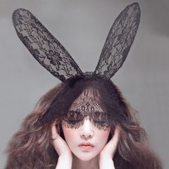 Bờm tai thỏ liền mặt nạ ren - Băng Đô Mặt nạ tai thỏ hoá trang sexy